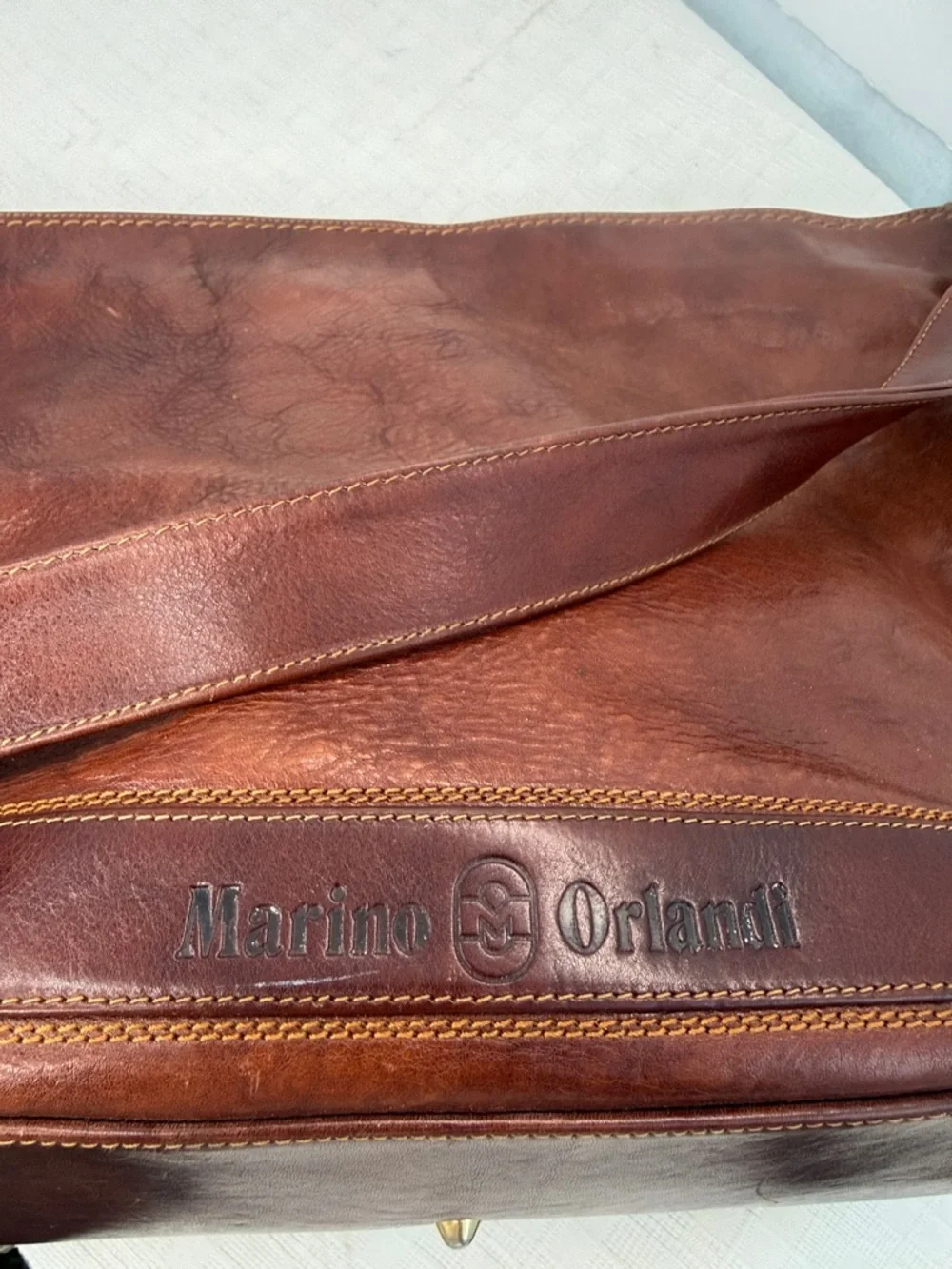 Marino Orlandi leather shoulder bag, handmade in Italy.
